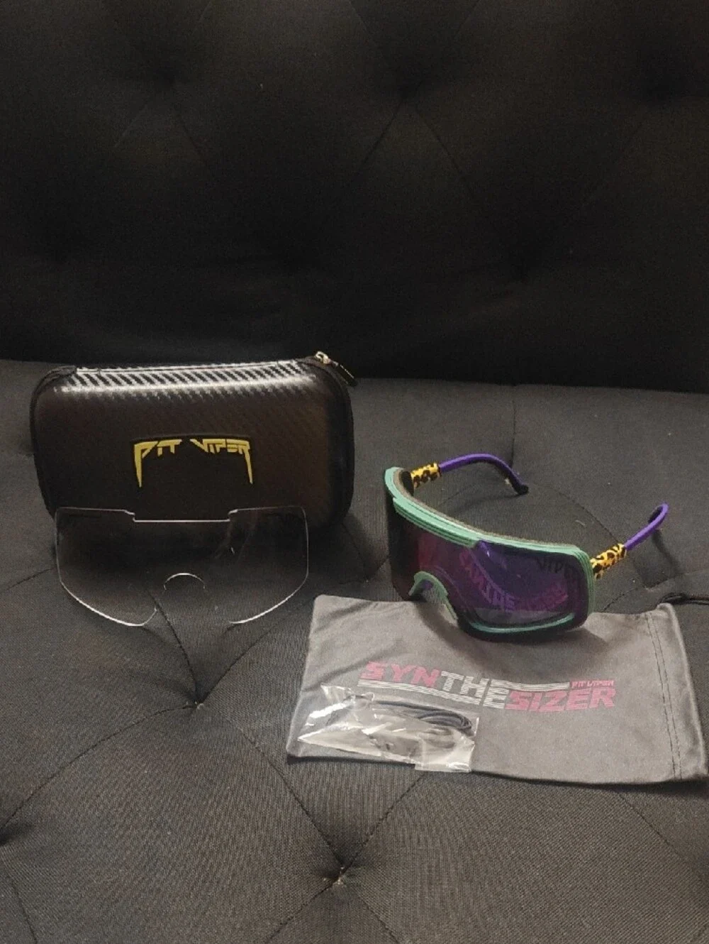 Pit Viper Purple-Teal Leopard Accented Shield Sunglasses
